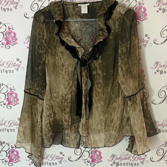Votre Nom Tops - Votre nom collection long sleeve flare sleeve tie Elegant Sheer Ruffle Blouse